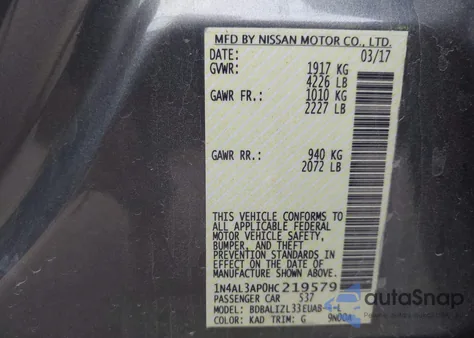 2017 Nissan Altima 2.5 Sv from USA, damaged, VIN 1N4AL3AP0HC219579